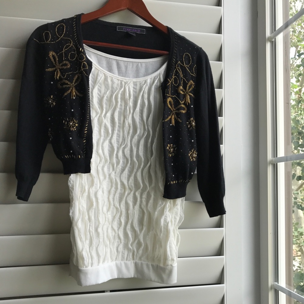 beaded 3/4 sleeve cardigan size S